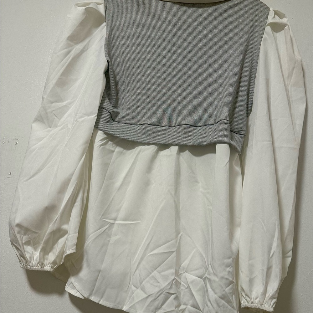 ✨Gray Layered Blouse M 🤍 Preppy Knit Vest Shirt Chic Style‎ ✨ - Picture 5 of 6